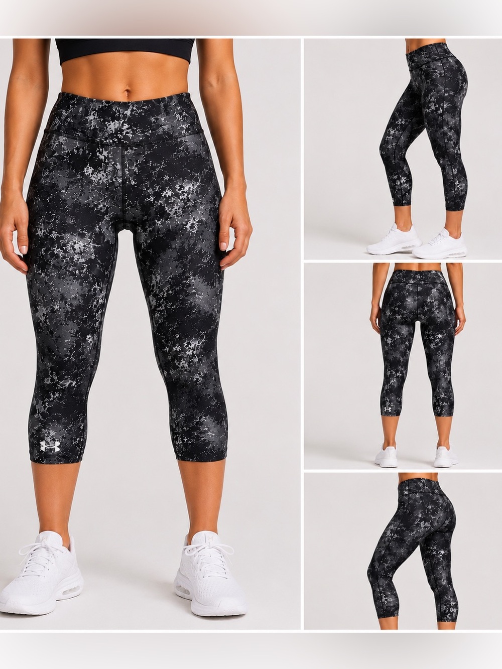 Under Armour HeatGear Compression Leggings Black Gray Splatter Camo Athletic